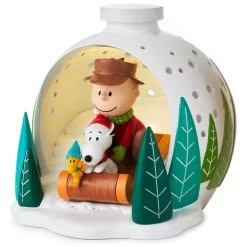 Hallmark Peanuts® Charlie Brown, Snoopy And Woodstock On Sled Light-Up Figurine, 4.6"
