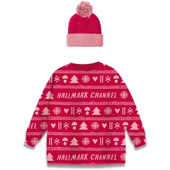 Hallmark Channel Knit Pattern Wine Sleeve And Hat, Set Of 2